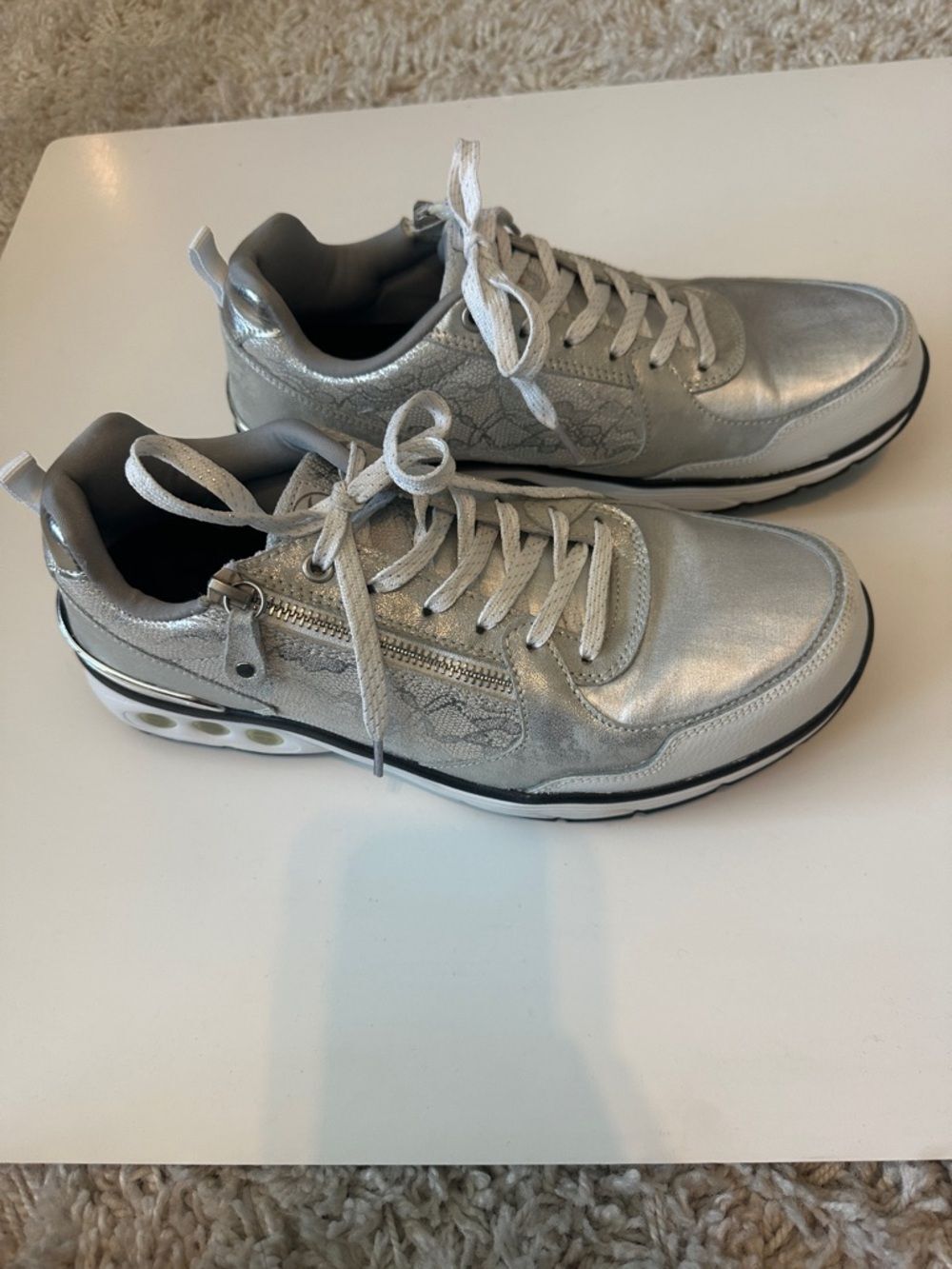Therafit Metallic Silver Lace-Up Athletic Sneakers Tennis Shoes with Side Zip 11